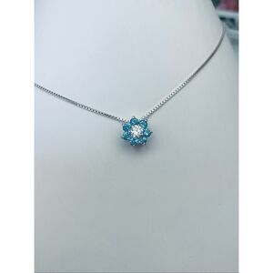 .925 Vintage Aquamarine Flower with Sterling Silver Box Chain #italy #March
